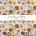 Autumn Floral Digital Paper, Fall Flower Pattern, Boho Watercolor Design, Printable Seamless Background, Purple, Yellow, Orange, Pink - Moore and Mountain