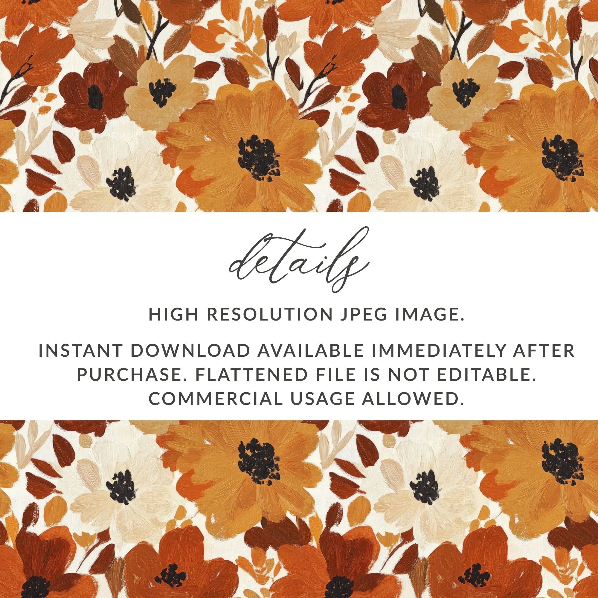 Autumn Floral Digital Seamless Pattern, Earth Tone Flowers, Fall Digital Paper for Fabric, Commercial Use, Download, Background Texture - Moore and Mountain