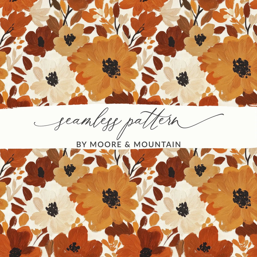 Autumn Floral Digital Seamless Pattern, Earth Tone Flowers, Fall Digital Paper for Fabric, Commercial Use, Download, Background Texture - Moore and Mountain