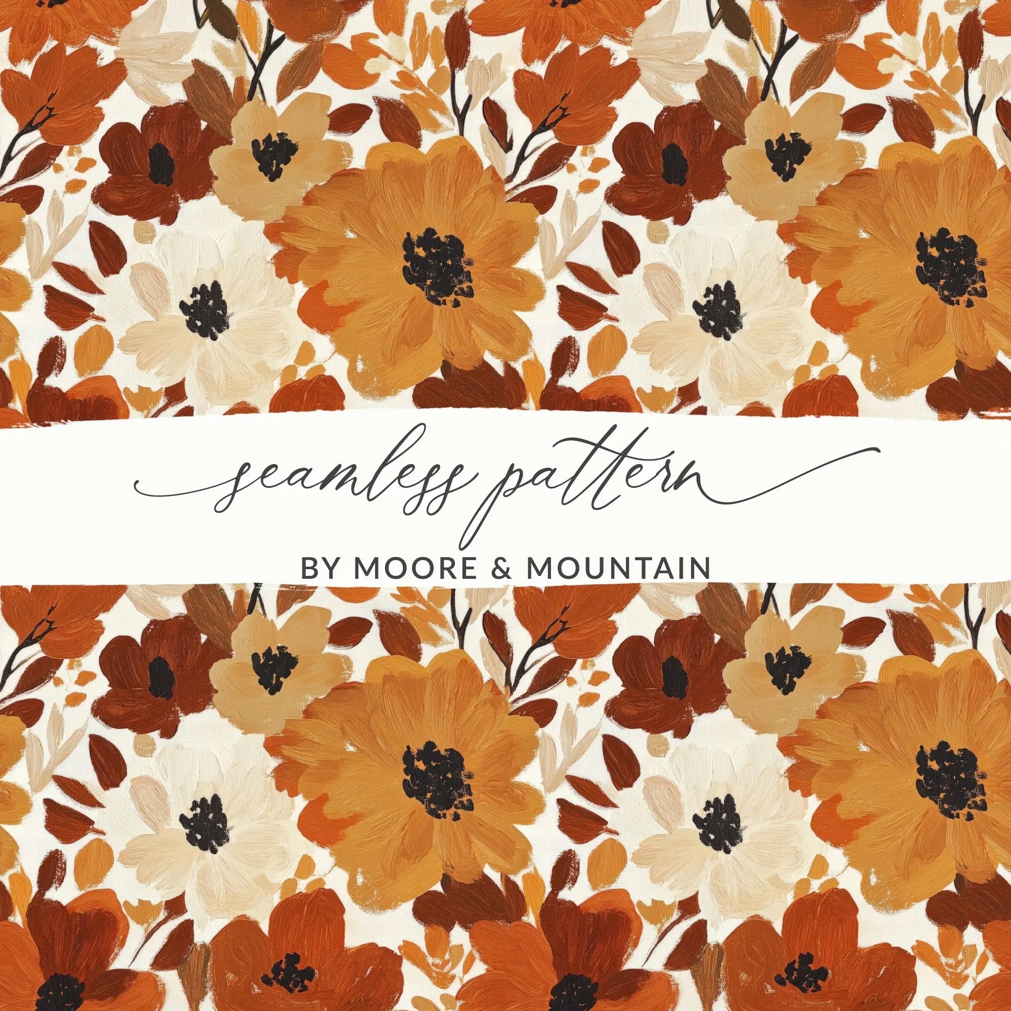 Autumn Floral Digital Seamless Pattern, Earth Tone Flowers, Fall Digital Paper for Fabric, Commercial Use, Download, Background Texture - Moore and Mountain