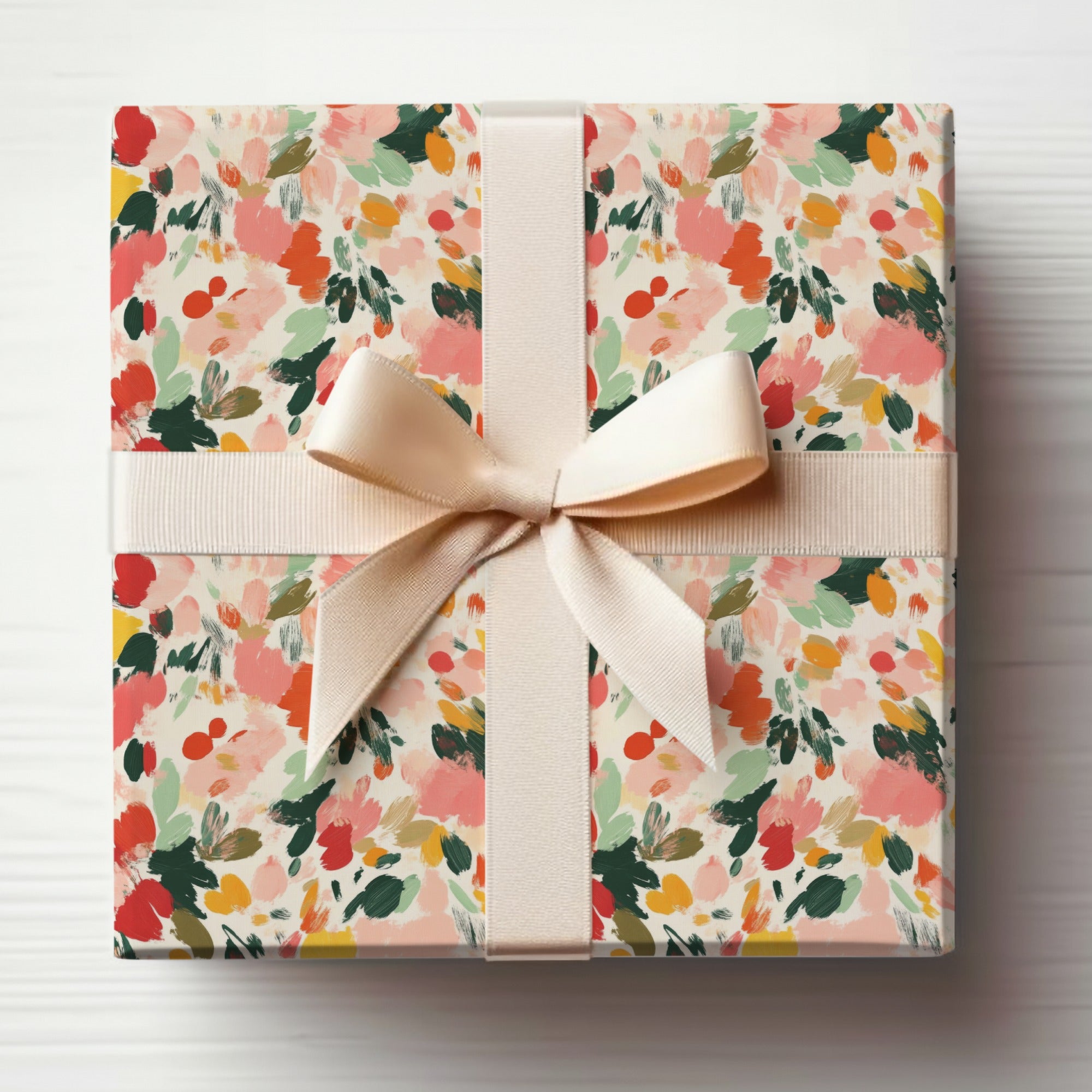 Elegant Floral Gift Wrap with Pastel Ribbon