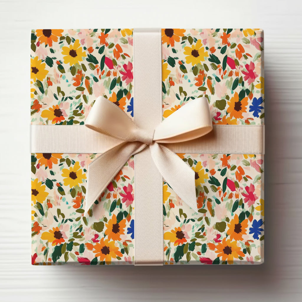 Colorful Floral Gift Box With Bow Gift Wrapping Product
