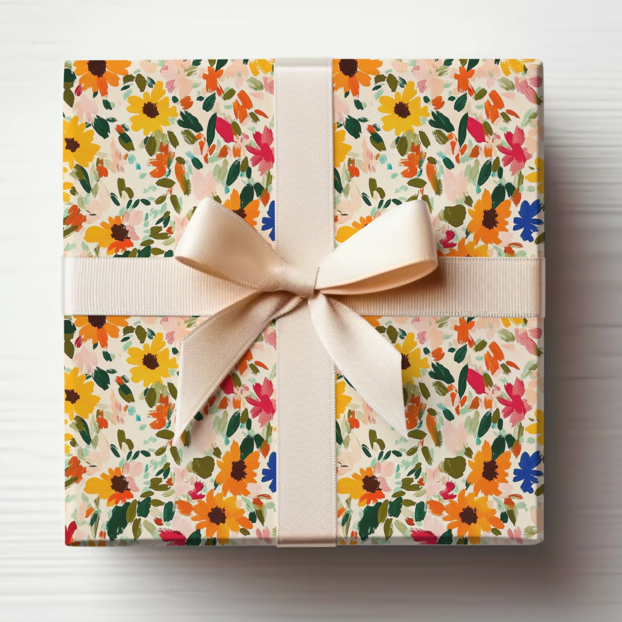 Colorful Floral Gift Box With Bow Gift Wrapping Product