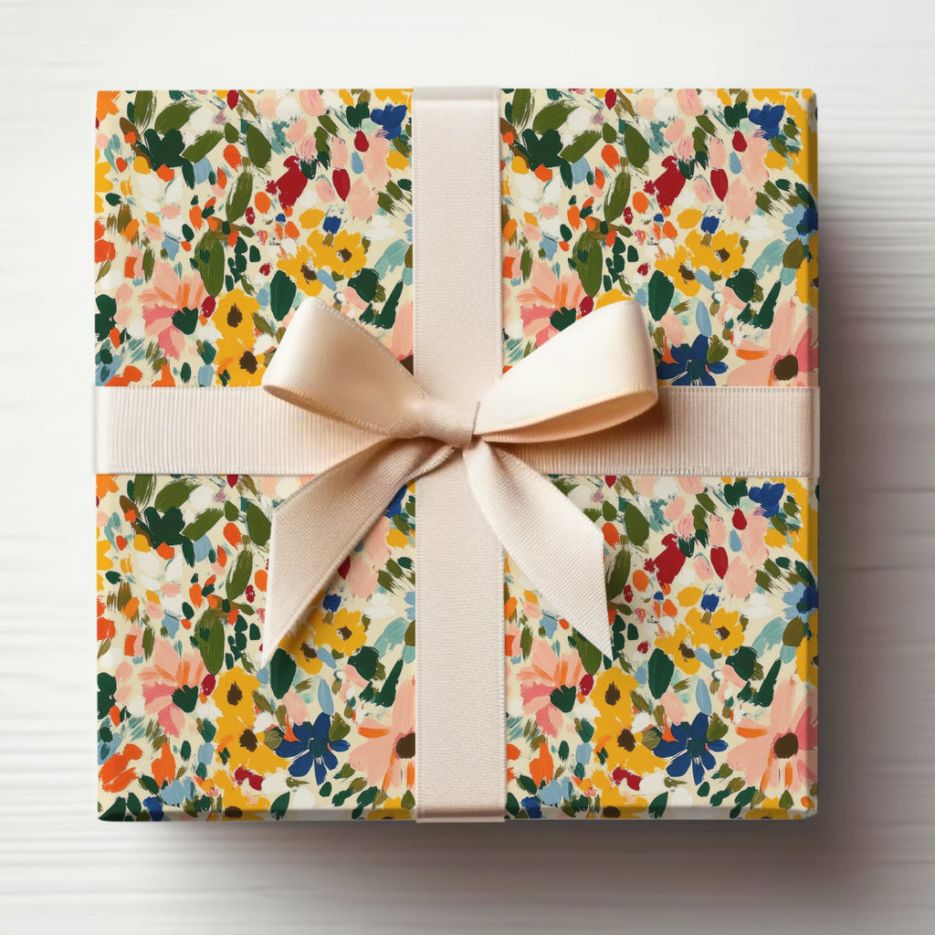 Colorful Floral Gift Wrap with Cream Bow Gift Wrap