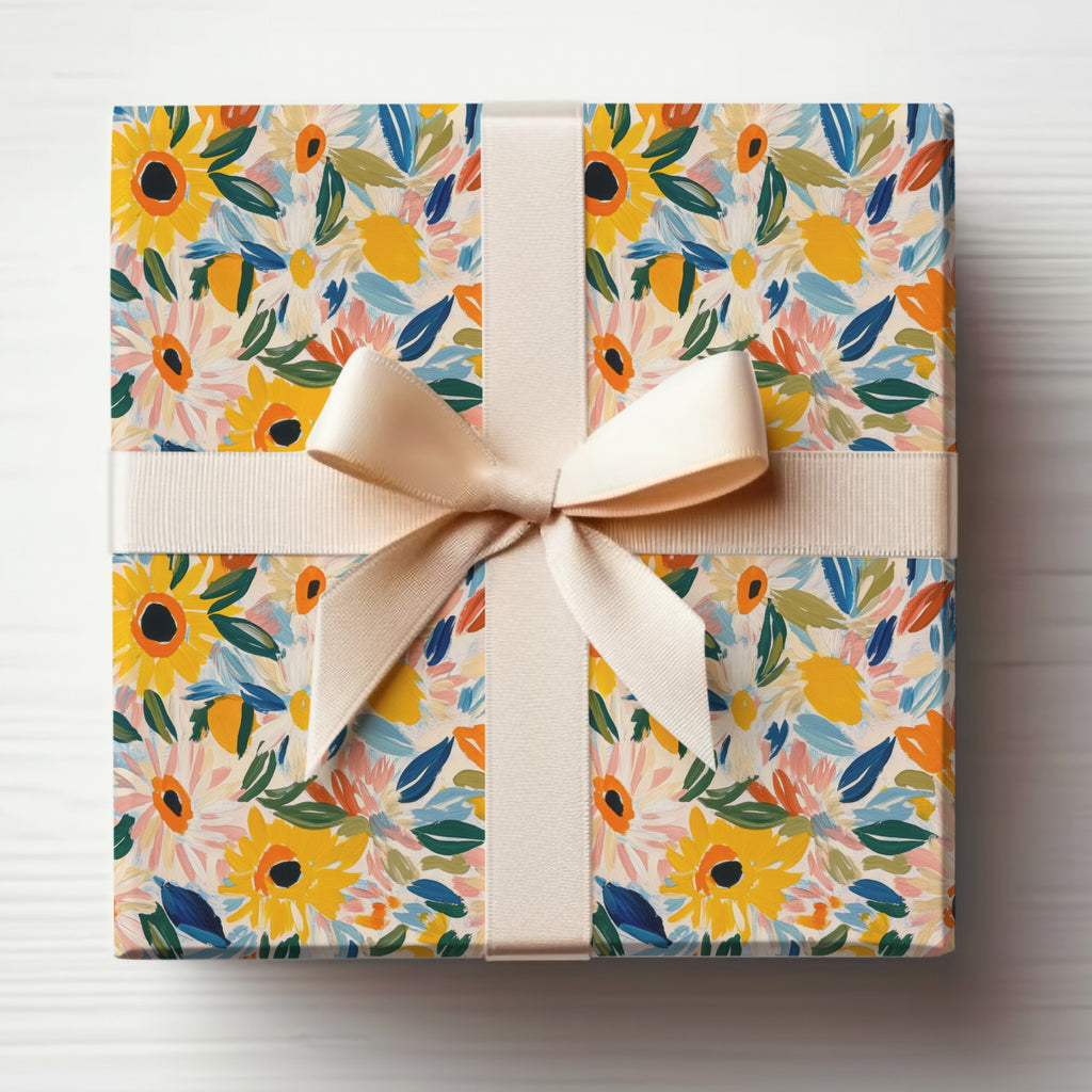 Colorful Sunflower and Floral Patterned Gift Wrap Box