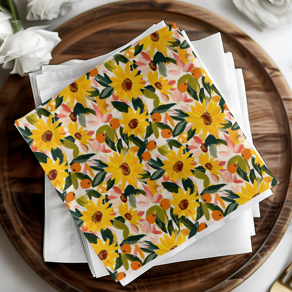 Vibrant Sunflower Pattern Floral Design Napkin Set