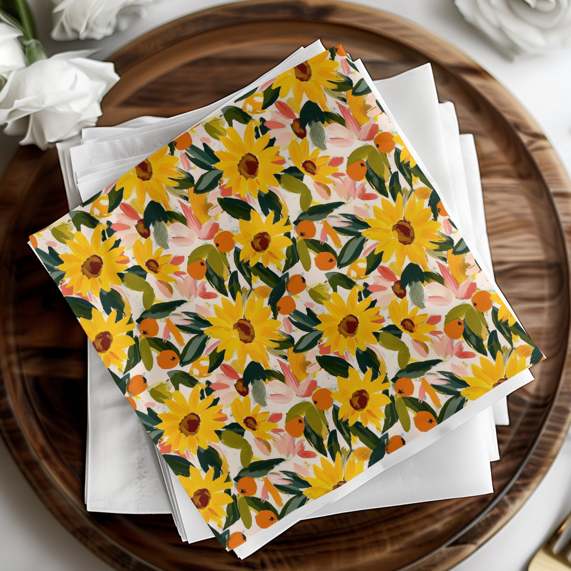 Vibrant Sunflower Pattern Floral Design Napkin Set