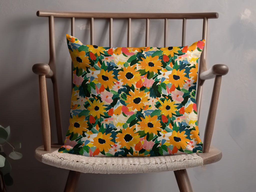 Vibrant Yellow and Orange Floral Pattern Cushion Pillow