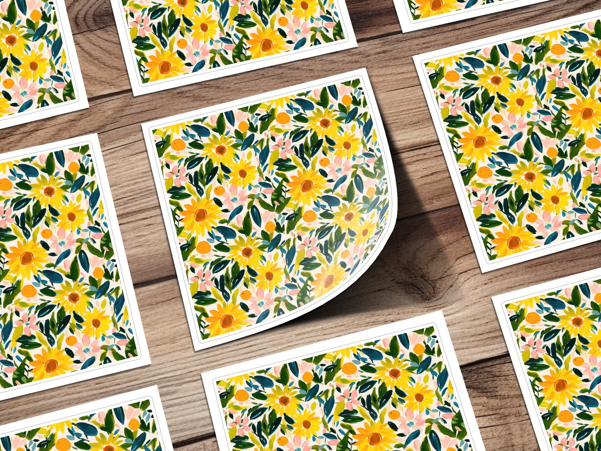 Colorful Floral Pattern Art Print with Yellow Sunflowers