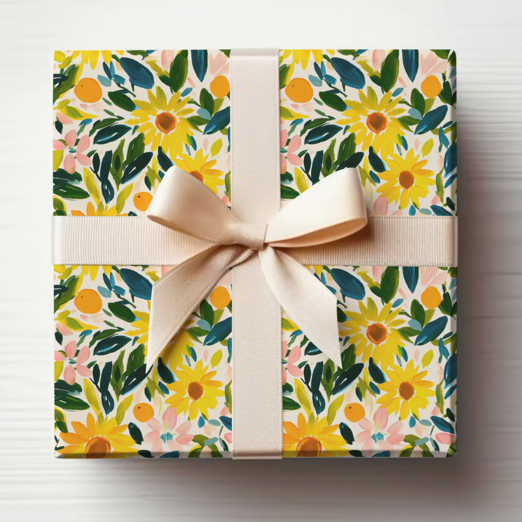 Colorful Floral Wrapping Paper with Ribbon Design