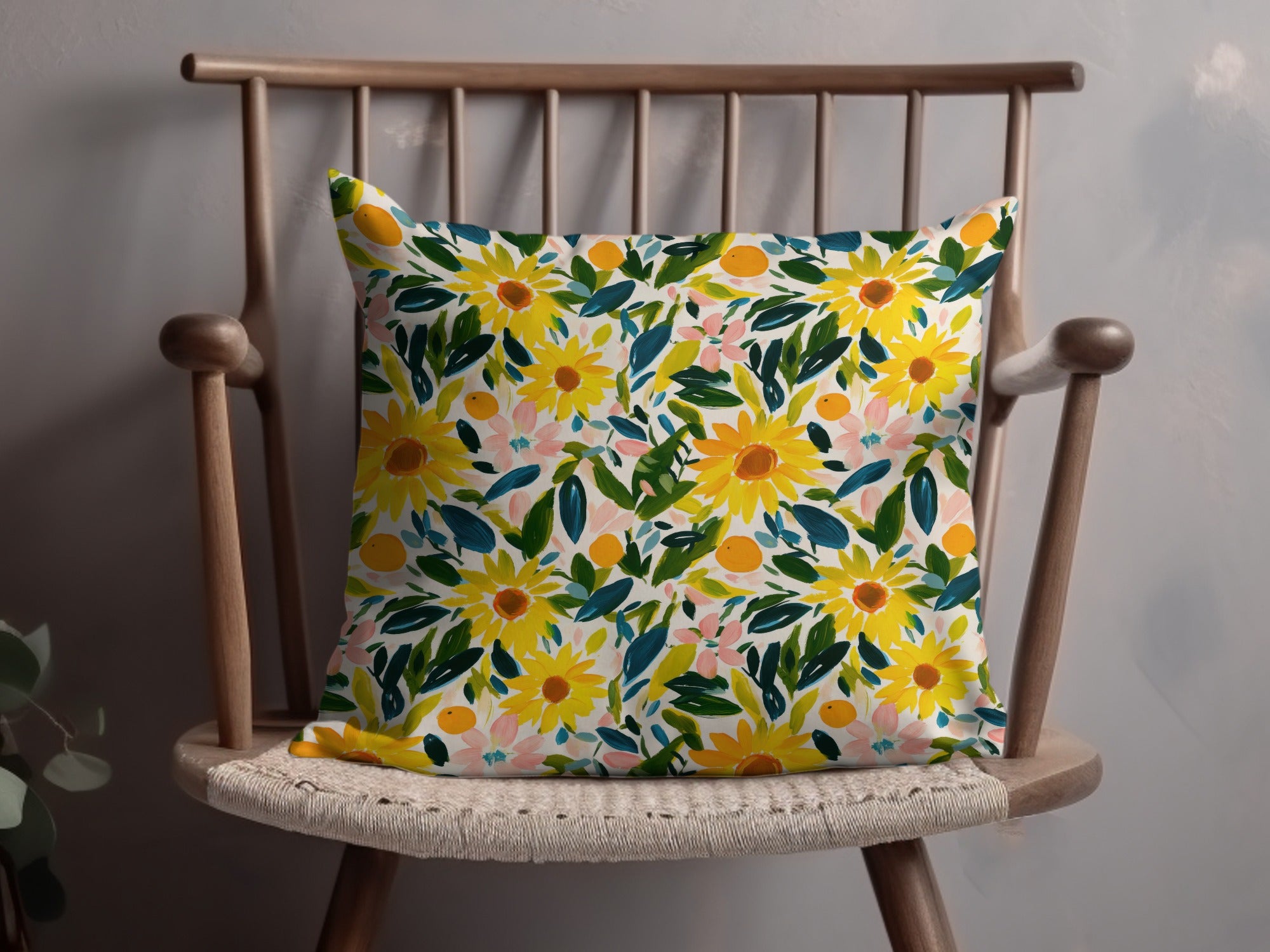 Bright Yellow Floral Sunflower Pattern Cushion Cover