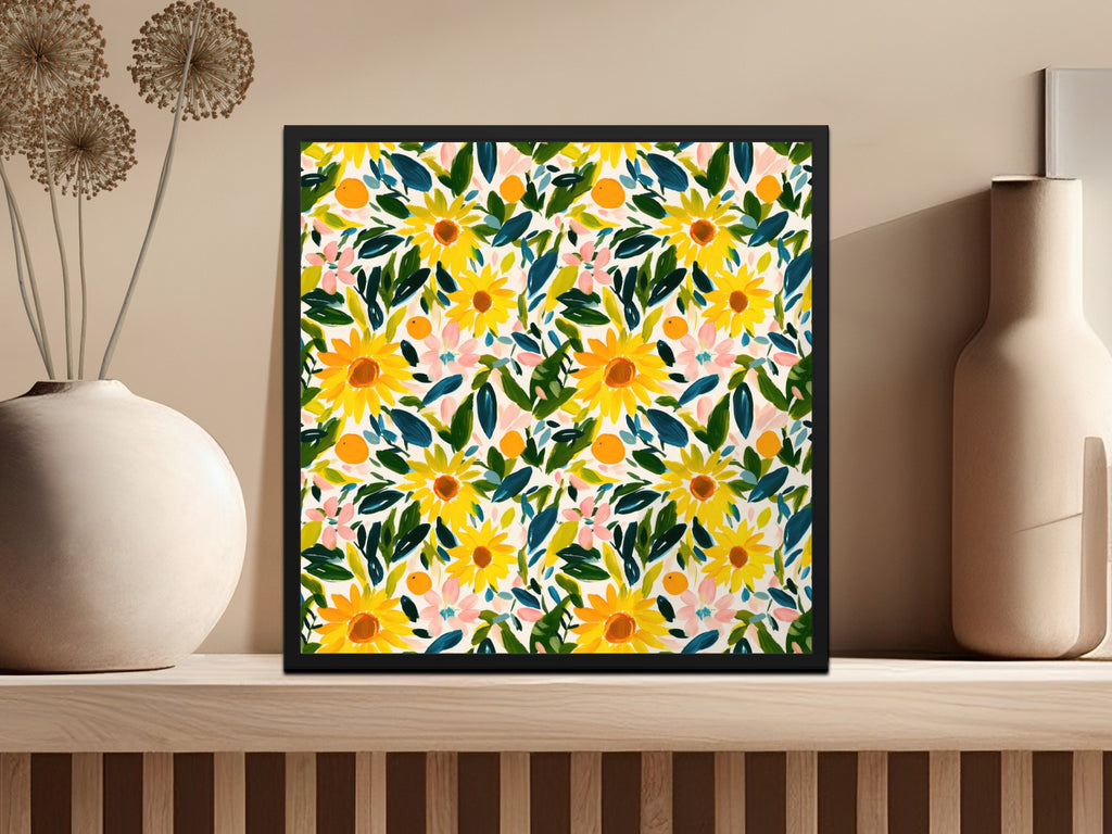 Vibrant Yellow and Pink Floral Pattern Art Print Decor