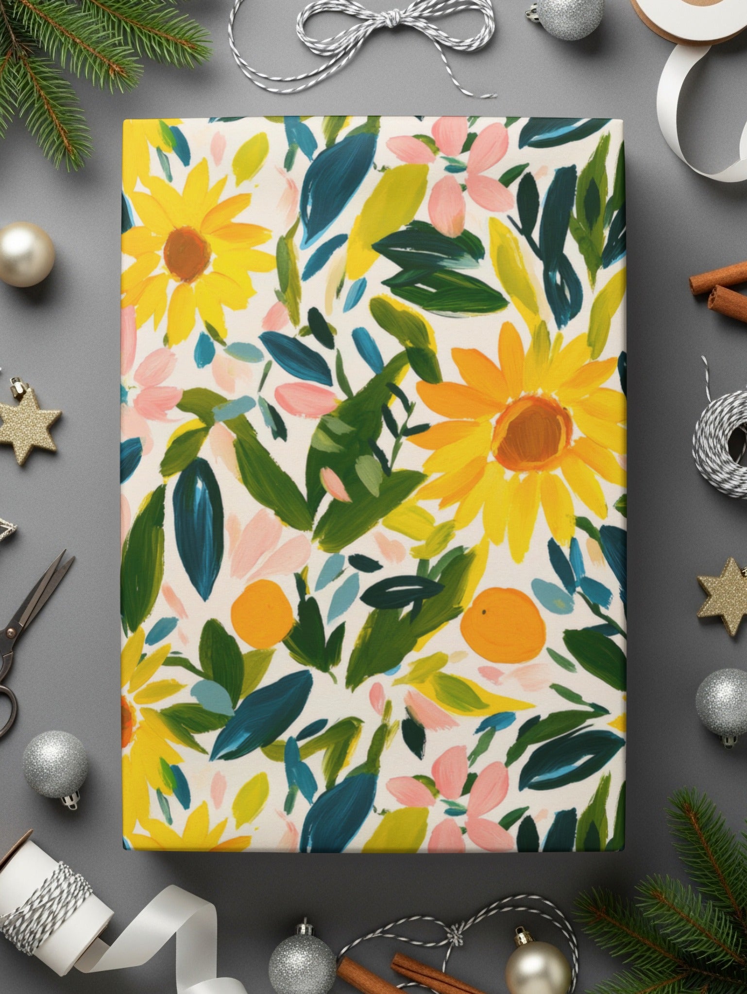 Vibrant Floral and Leaf Patterns Gift Wrapping Paper