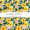 Vibrant Handpainted Floral Seamless Pattern Digital Art