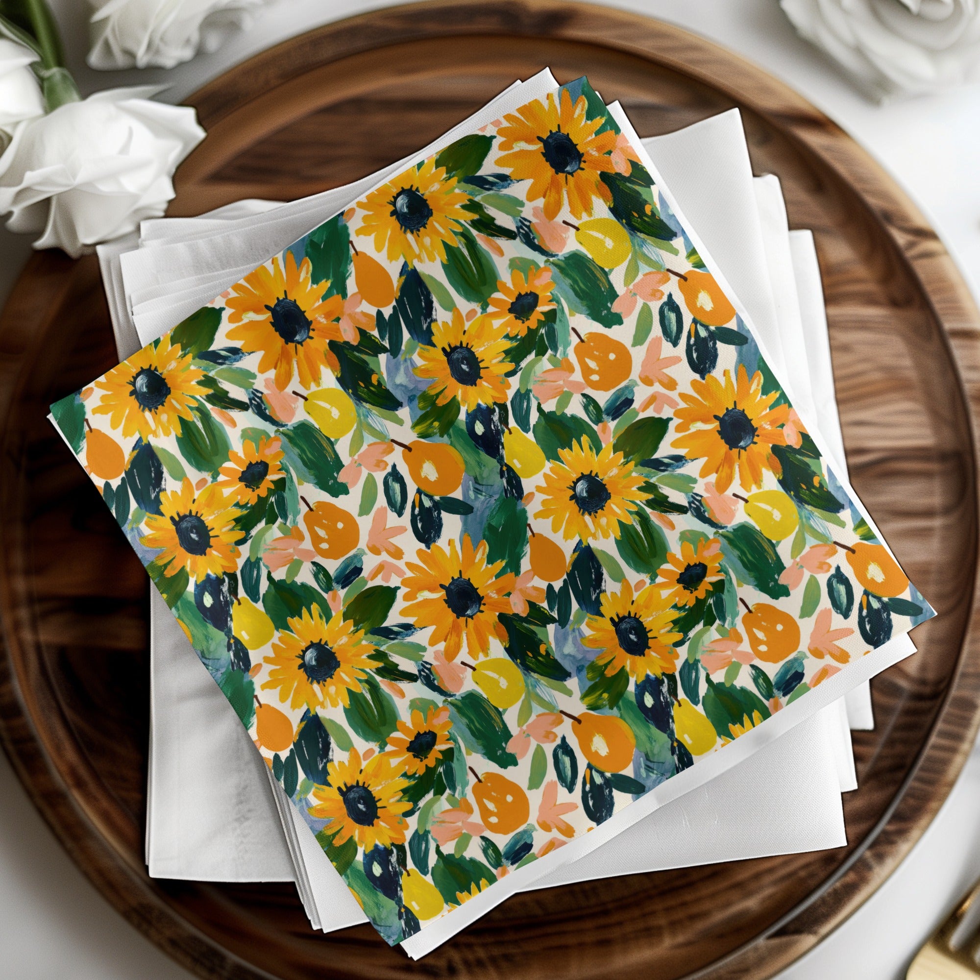 Sunflower and Foliage Art Design Print Décor Product