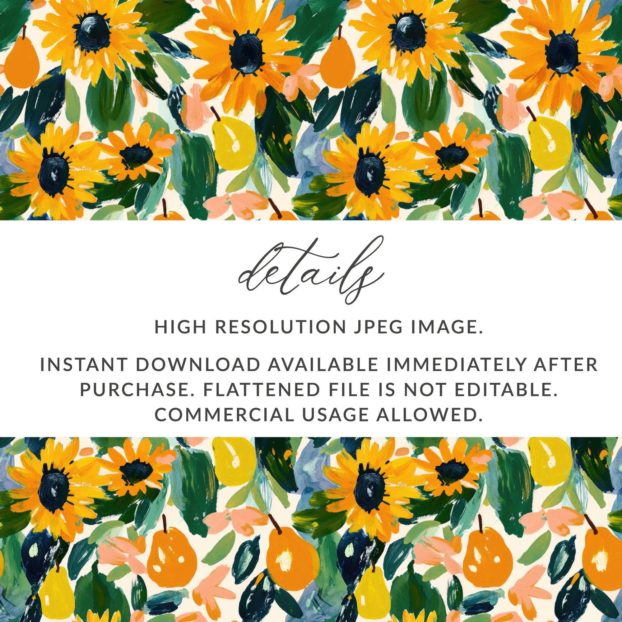 Bright Sunflower and Fruit Pattern JPEG Image