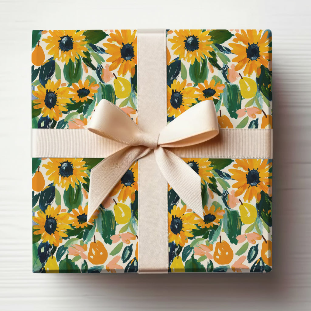 Vibrant Sunflower and Ribbon Wrapped Gift Box