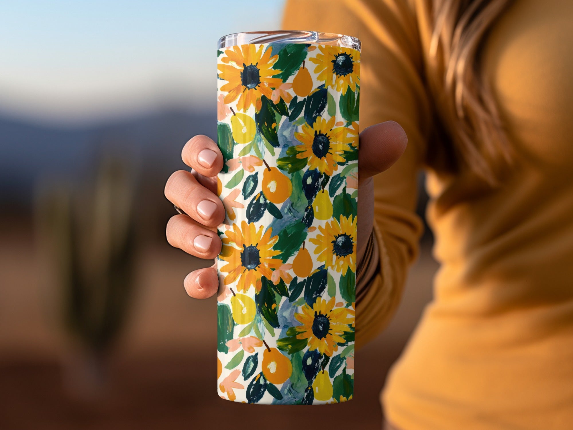 Vibrant Sunflower Patterned Travel Tumbler Cup