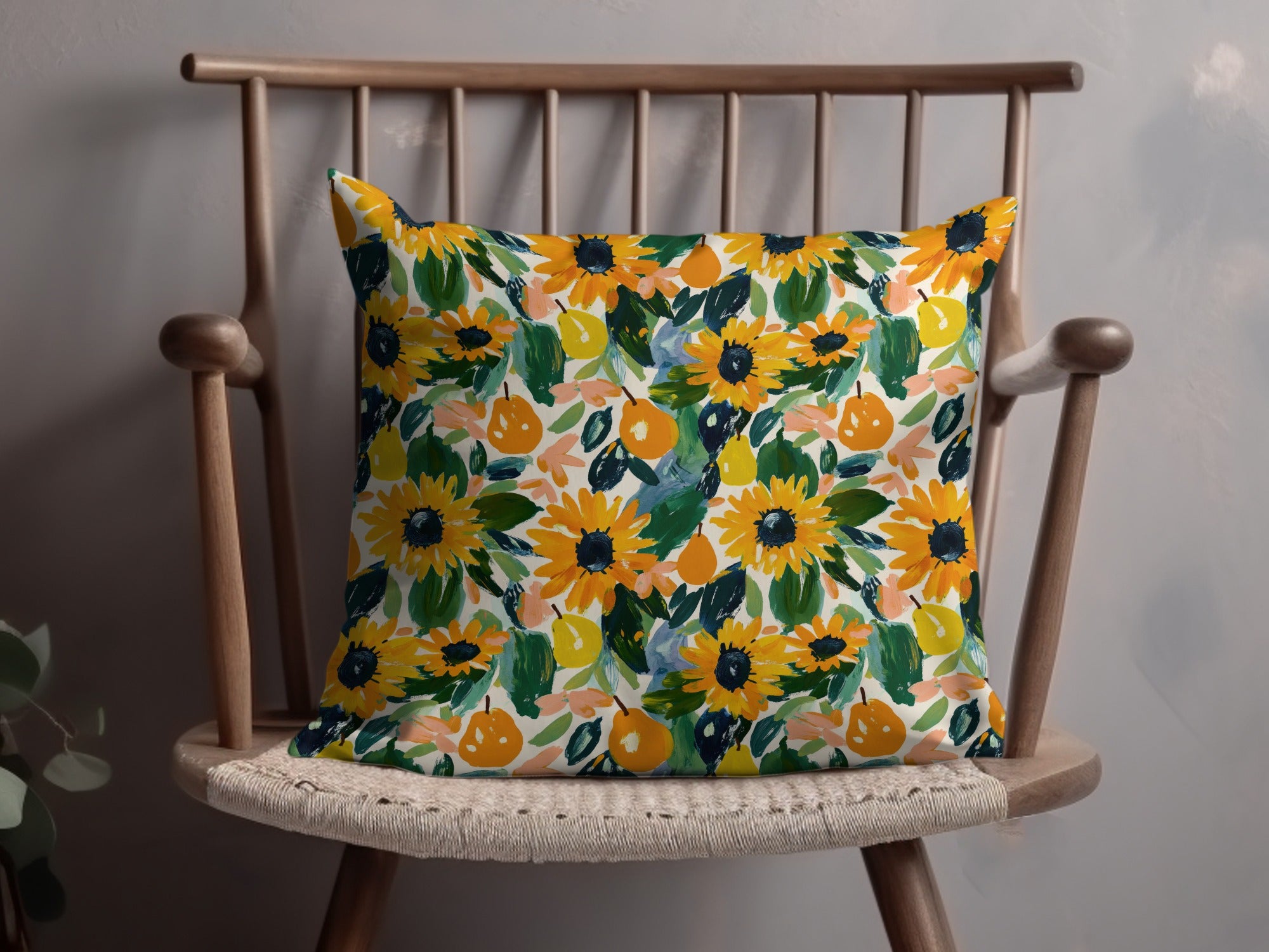 Sunflower and Leaves Pattern Decorative Cushion Pillow