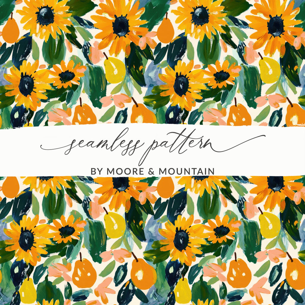 Seamless Sunflower and Foliage Pattern by Moore & Mountain