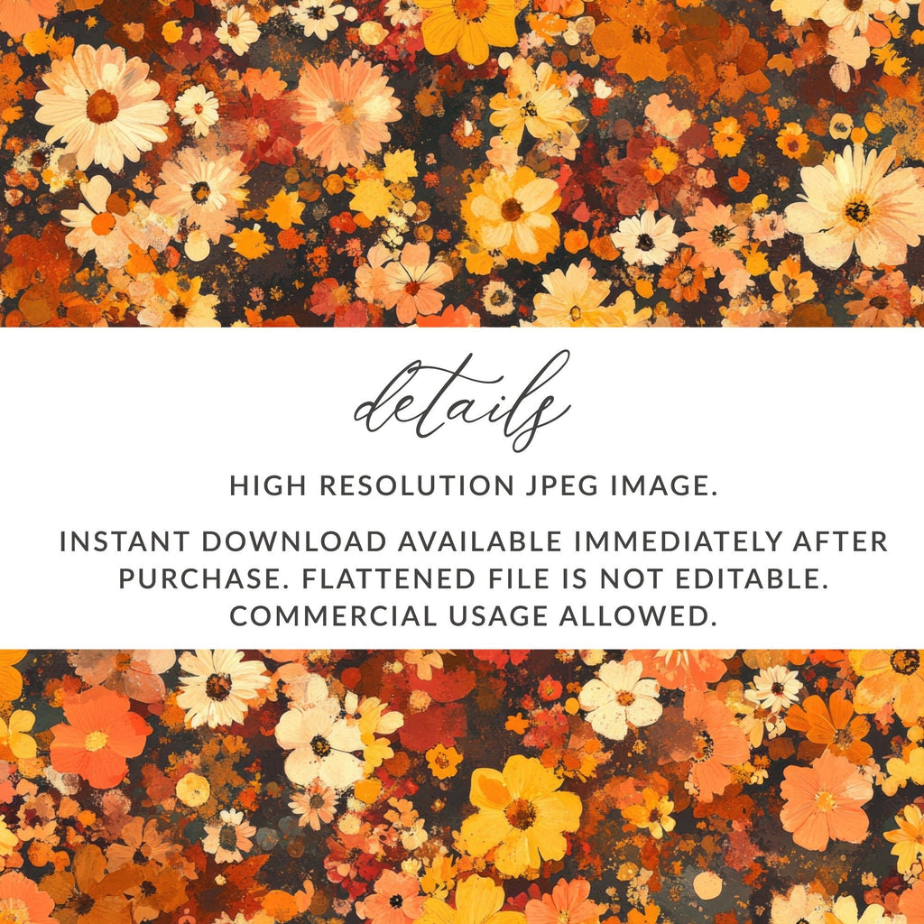 Autumnal Daisy Digital Seamless Pattern, Fall Flower Print, Warm Toned Floral Design, Harvest Colors, Digital Paper - Moore and Mountain
