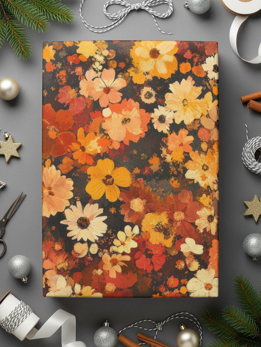 Autumnal Daisy Digital Seamless Pattern, Fall Flower Print, Warm Toned Floral Design, Harvest Colors, Digital Paper - Moore and Mountain