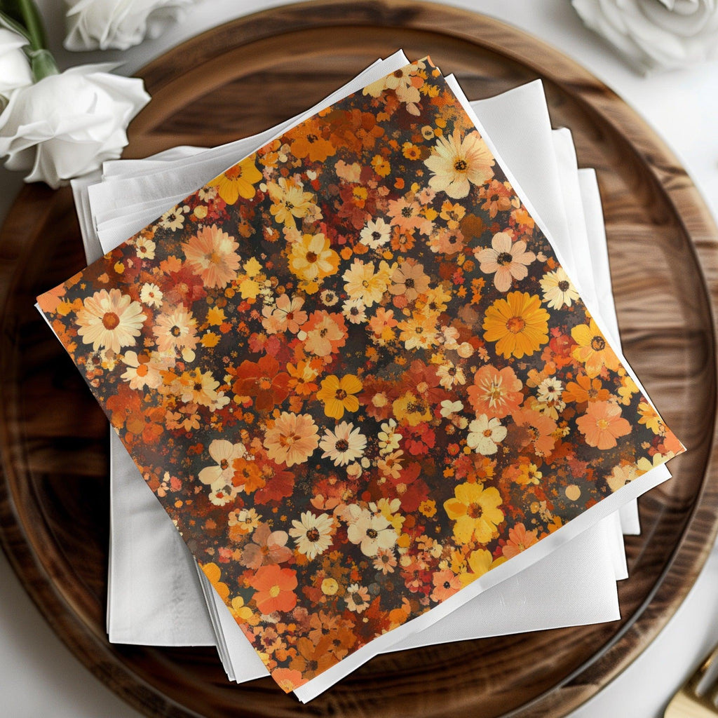 Autumnal Daisy Digital Seamless Pattern, Fall Flower Print, Warm Toned Floral Design, Harvest Colors, Digital Paper - Moore and Mountain