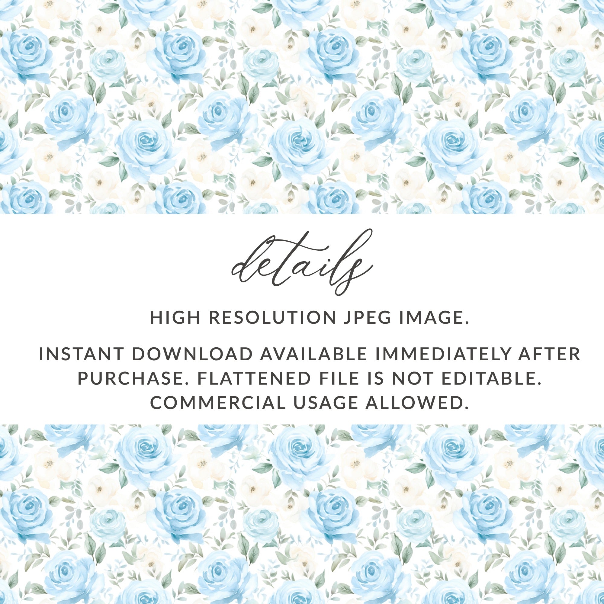 High Resolution Blue Floral JPEG Instant Download Image
