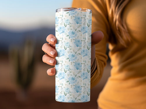 Blue Rose Floral Design Slim Tumbler for Daily Use