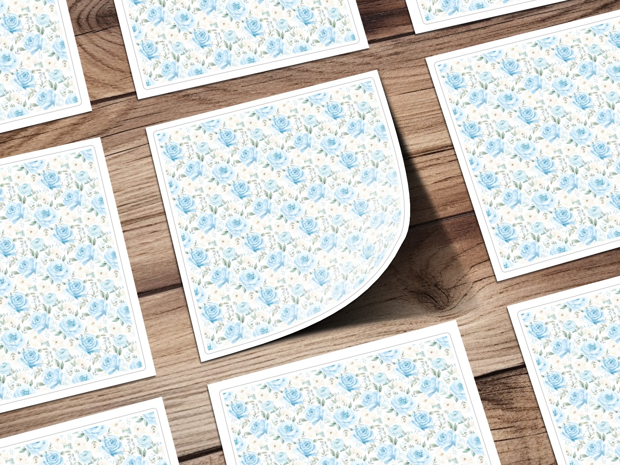 Blue Floral Pattern on Wooden Background Sheets