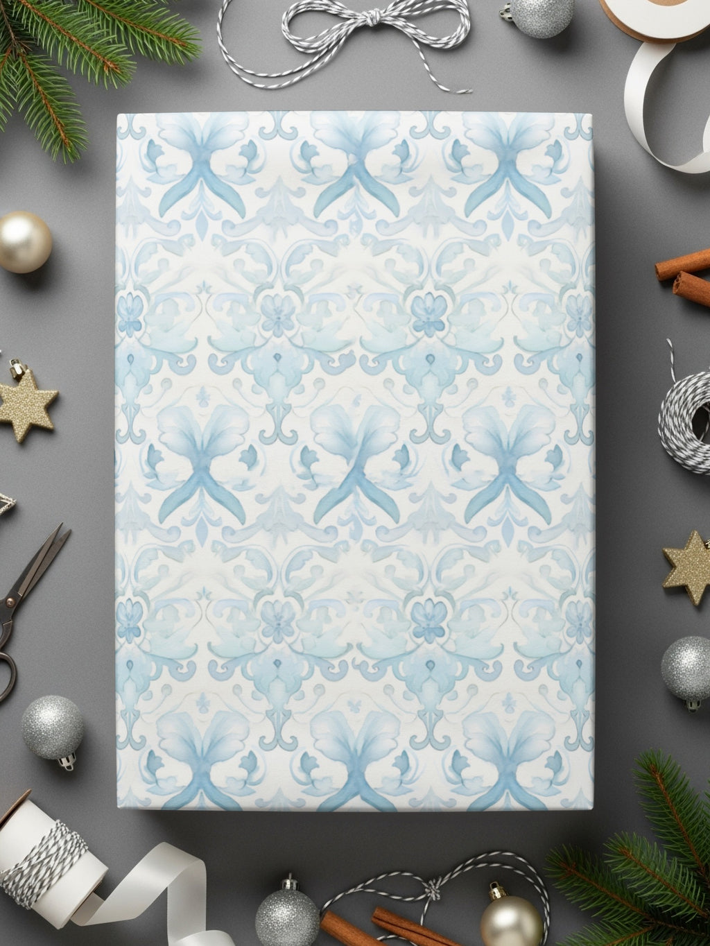 Elegant Blue Floral Pattern Wrapping Paper Product