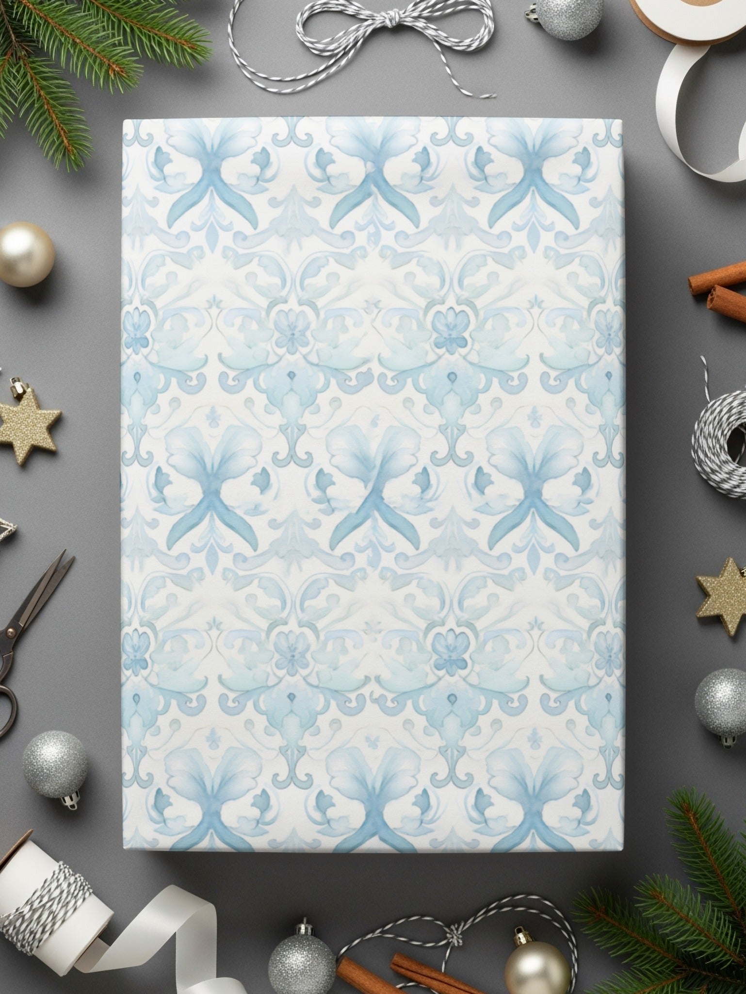 Elegant Blue Floral Pattern Wrapping Paper Product