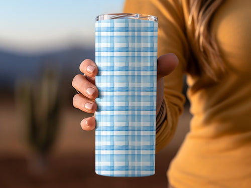 Light Blue Plaid Insulated Travel Tumbler Product