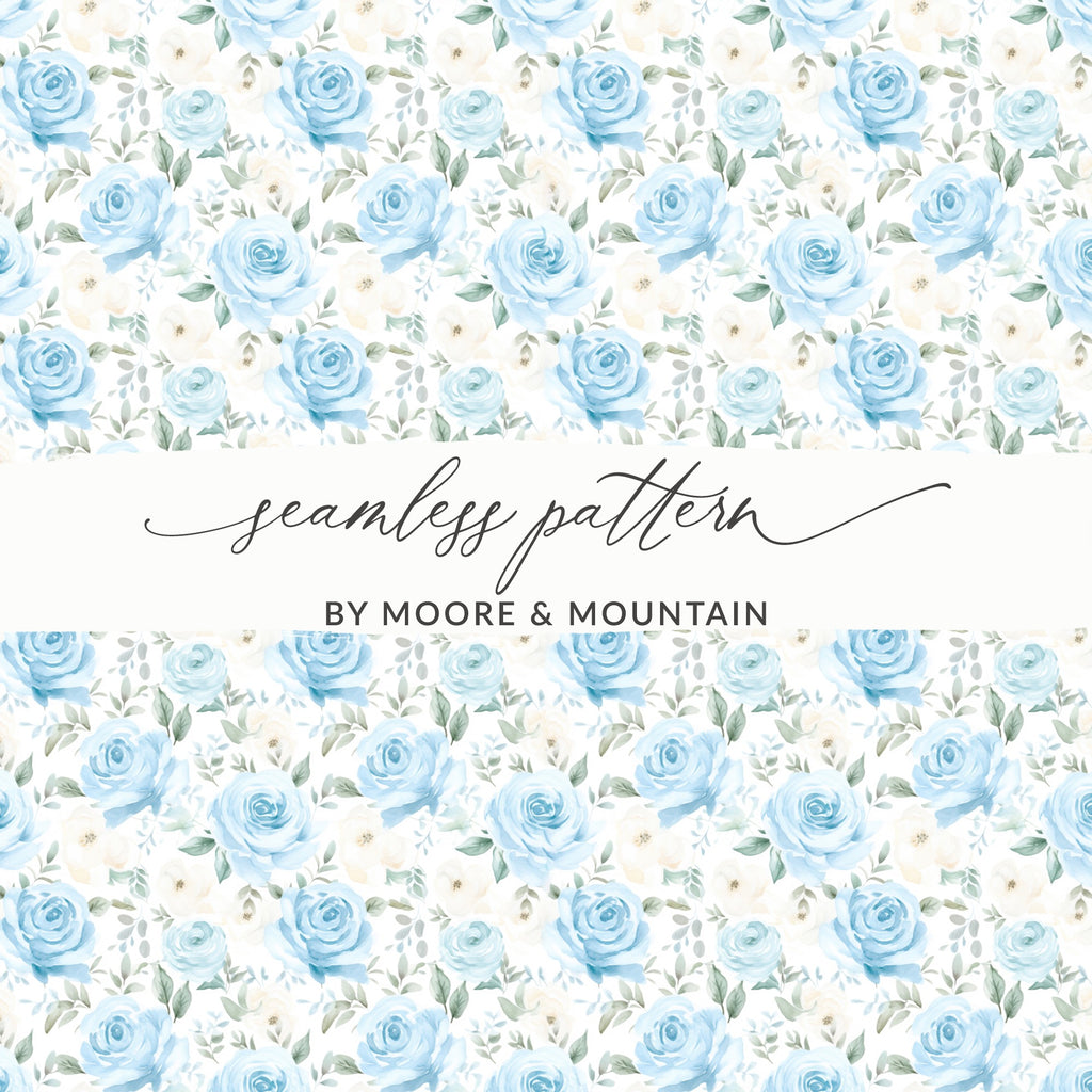 Blue and White Floral Seamless Pattern Digital Design