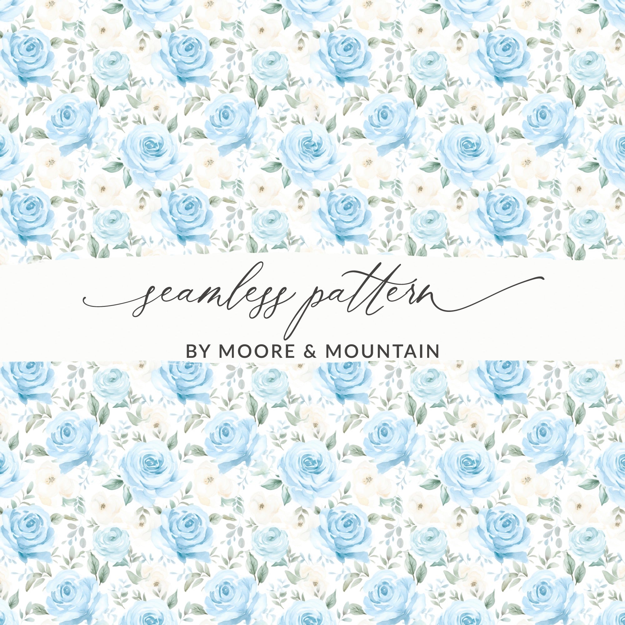 Blue and White Floral Seamless Pattern Digital Design