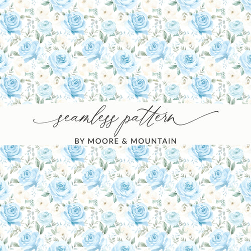 Blue and White Floral Seamless Pattern Digital Design