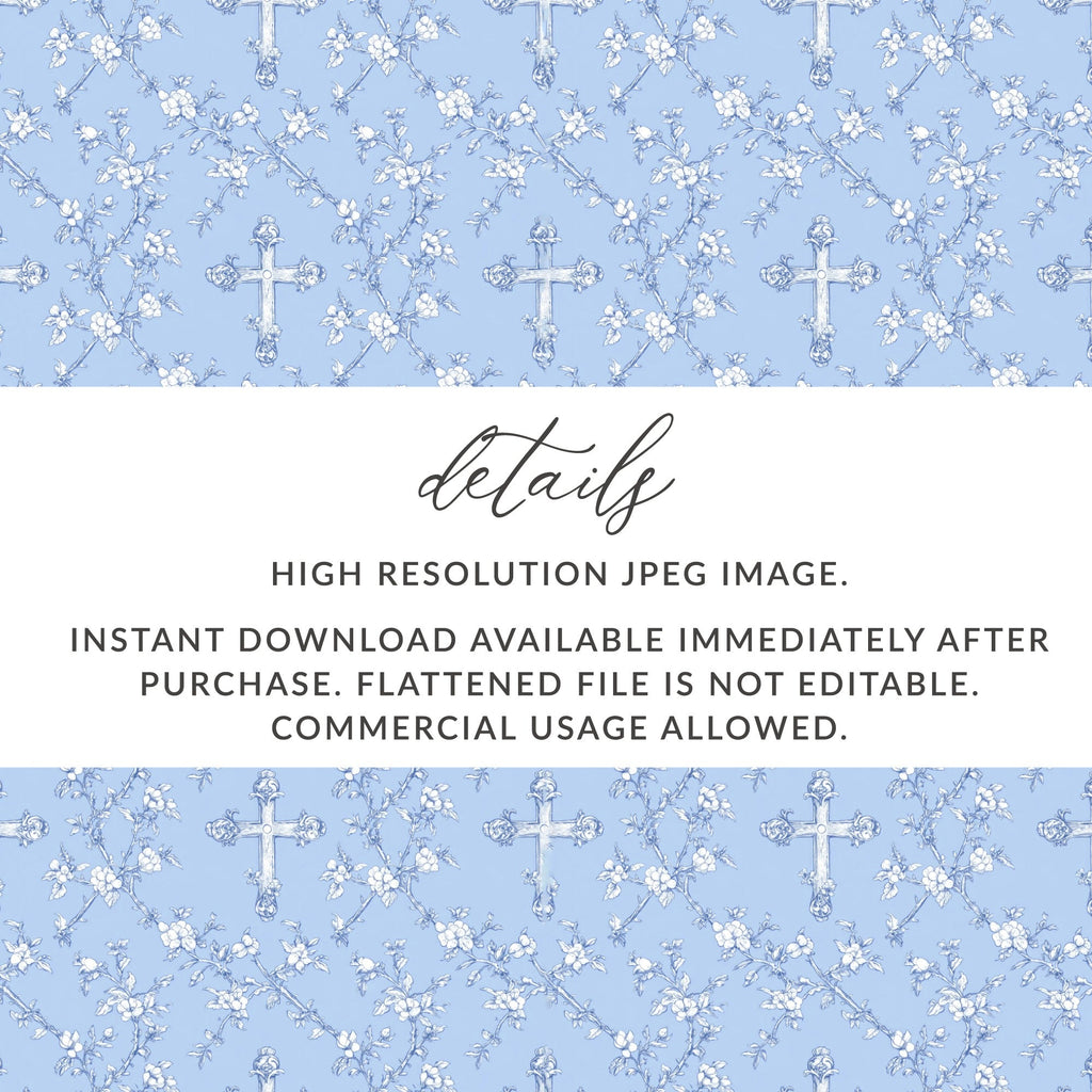 Baby Boy Christian Background With Crosses for Boys, Blue Floral Cross Seamless Pattern Texture Download Includes - Moore and Mountain