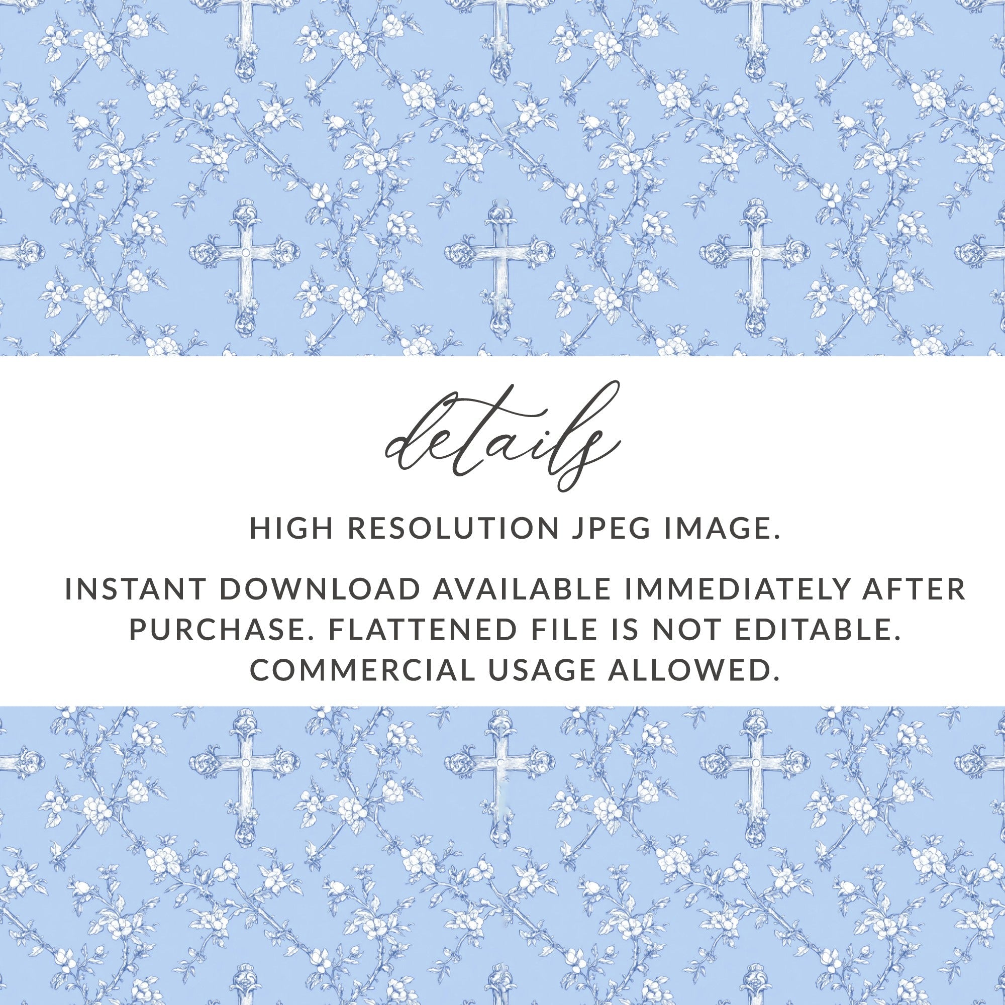 Baby Boy Christian Background With Crosses for Boys, Blue Floral Cross Seamless Pattern Texture Download Includes - Moore and Mountain