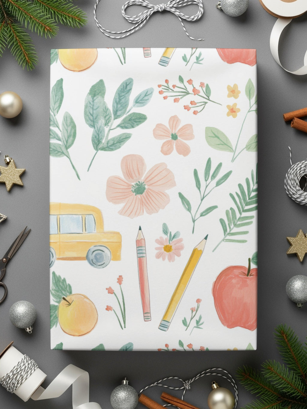 Floral and School Essentials Patterned Gift Wrap