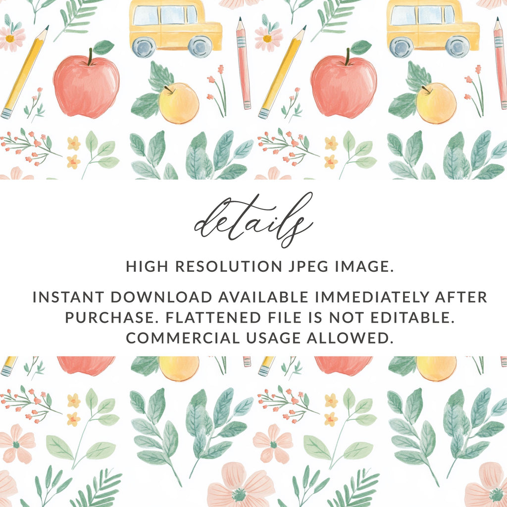 Watercolor School Themed Instant Download Pattern