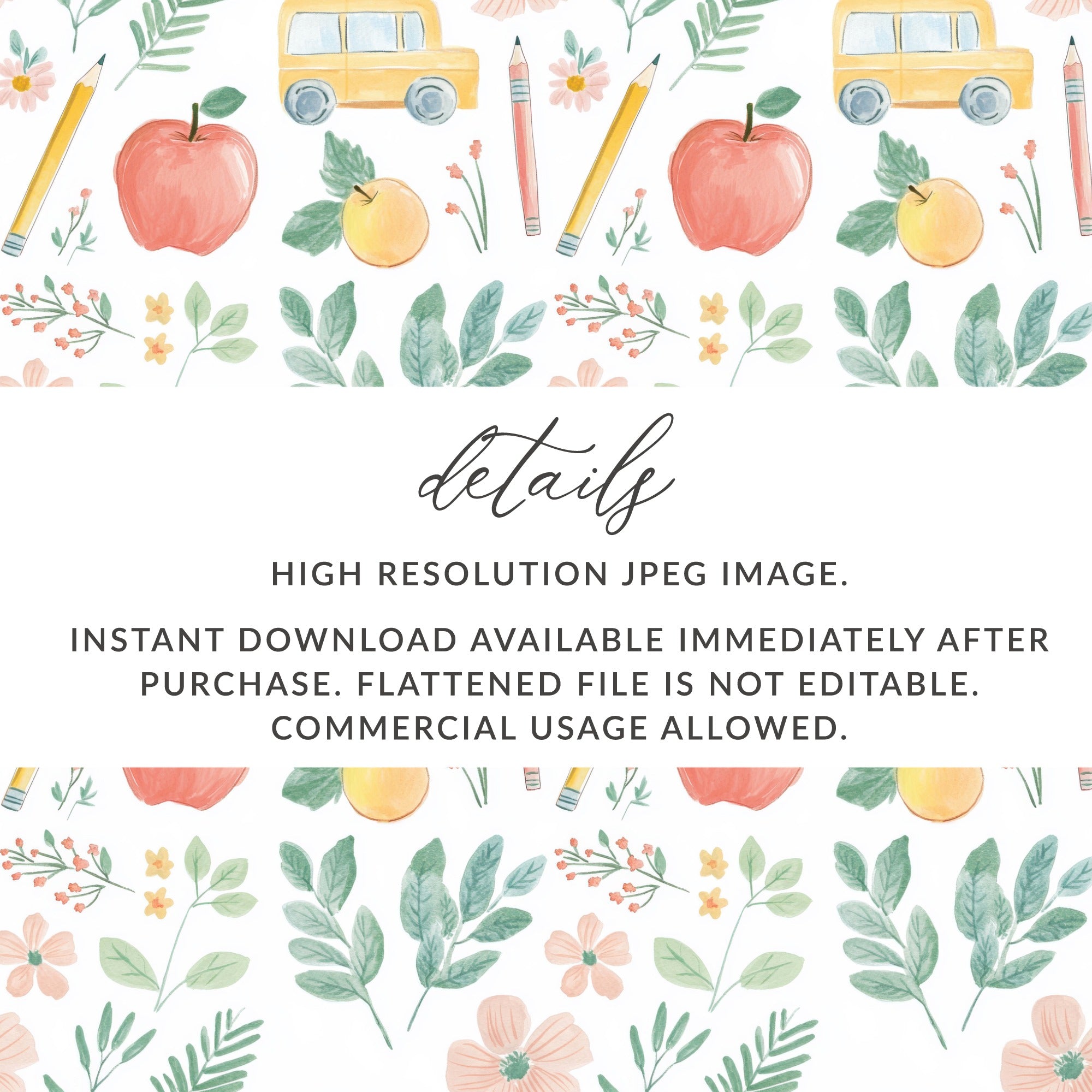 Watercolor School Themed Instant Download Pattern