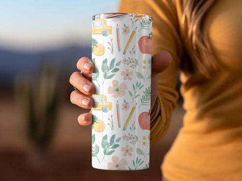 Floral and Fruit Patterned Stainless Steel Tumbler