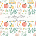 Seamless Pattern with Apples and Flowers School Design