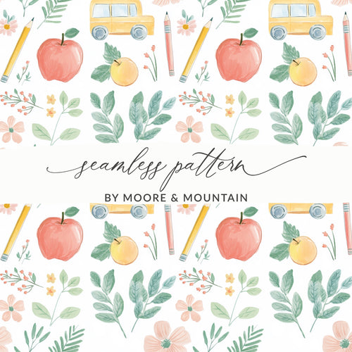 Seamless Pattern with Apples and Flowers School Design