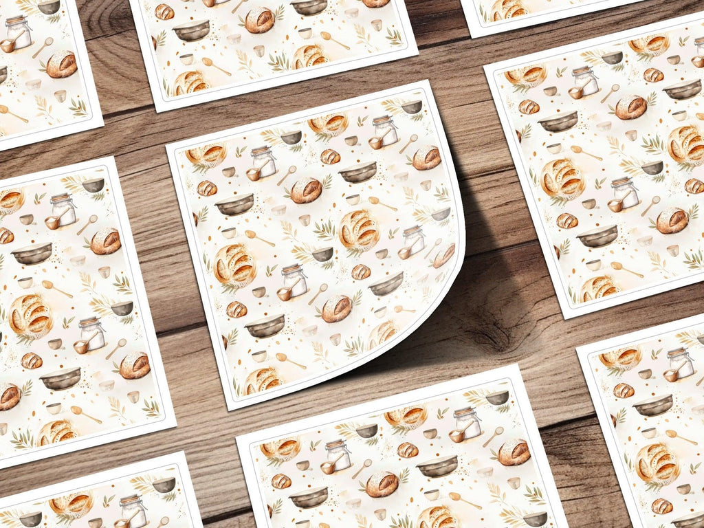 Baking Seamless Pattern Digital, Kitchen Print Fabric Design, Food Illustration Digital Paper, Artisan Bread Texture, JPG Download - Moore and Mountain