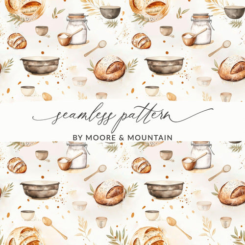 Baking Seamless Pattern Digital, Kitchen Print Fabric Design, Food Illustration Digital Paper, Artisan Bread Texture, JPG Download - Moore and Mountain