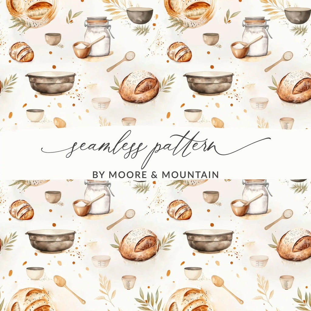Baking Seamless Pattern, Kitchen Digital Paper, Bread Clipart Design, Food Lover Printable, Culinary Scrapbook Paper, Digital Download - Moore and Mountain