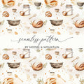 Baking Seamless Pattern, Kitchen Digital Paper, Bread Clipart Design, Food Lover Printable, Culinary Scrapbook Paper, Digital Download - Moore and Mountain