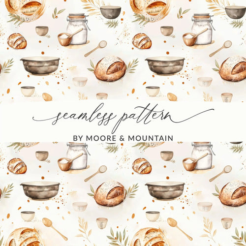 Baking Seamless Pattern, Kitchen Digital Paper, Bread Clipart Design, Food Lover Printable, Culinary Scrapbook Paper, Digital Download - Moore and Mountain
