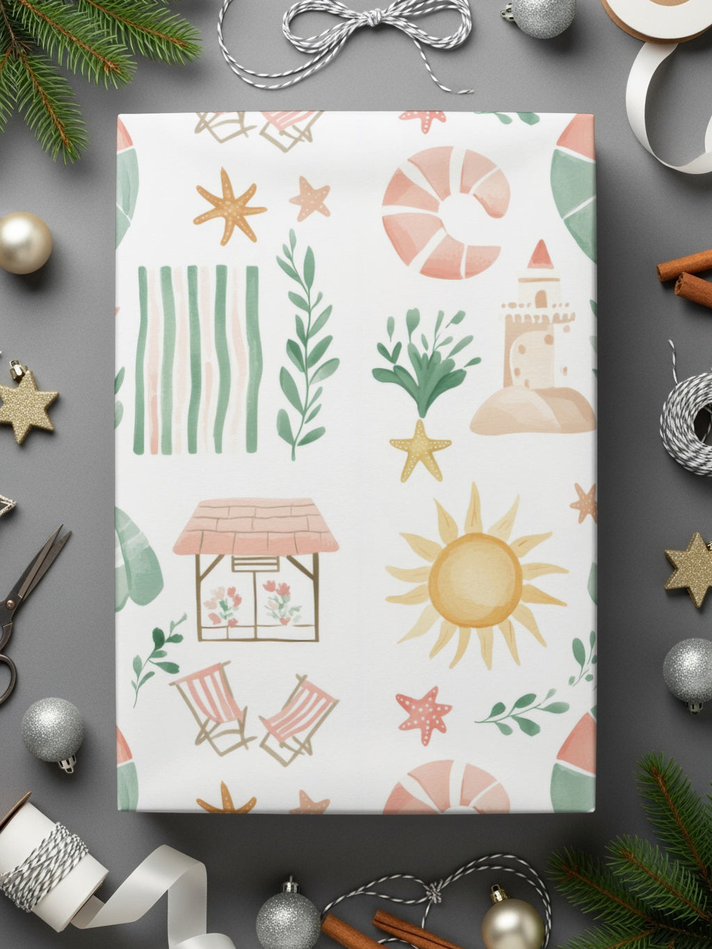 Beach and Summer Themed Wrapping Paper Product